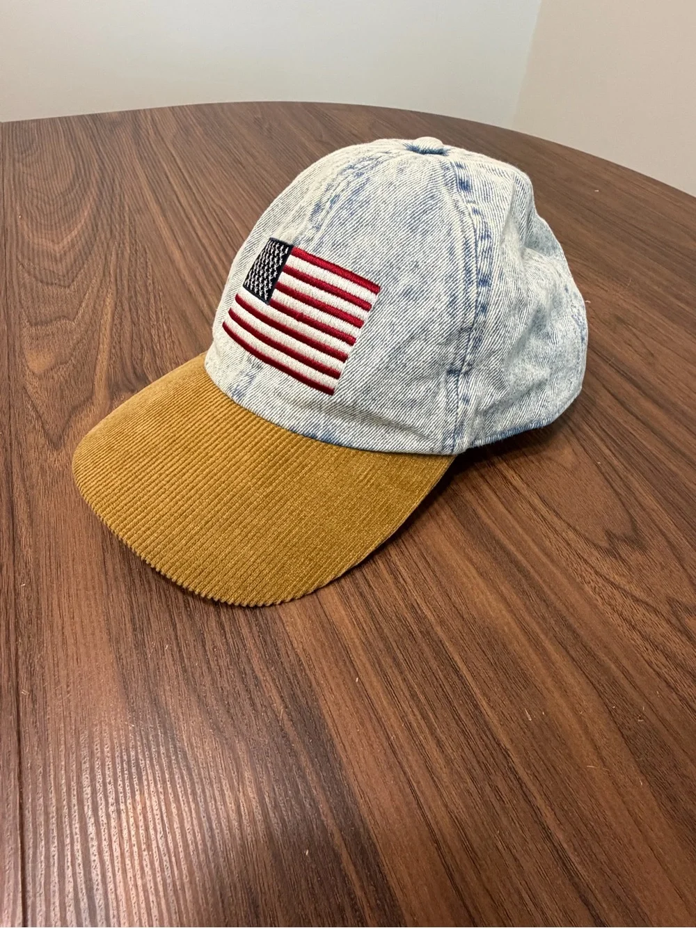 David and Young American Flag Denim Corduroy Hat Acid Wash Americana